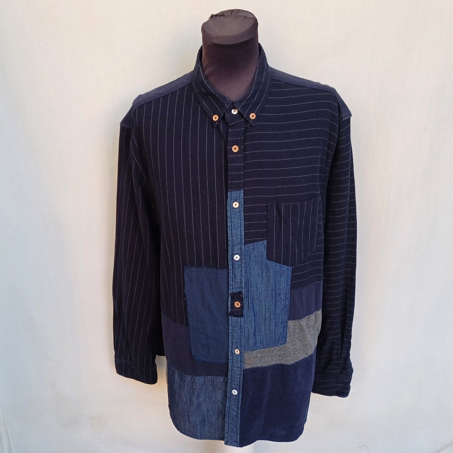 Desigual Regular Fit Patchwork Cotton Button Down Shirt Mens 2XL