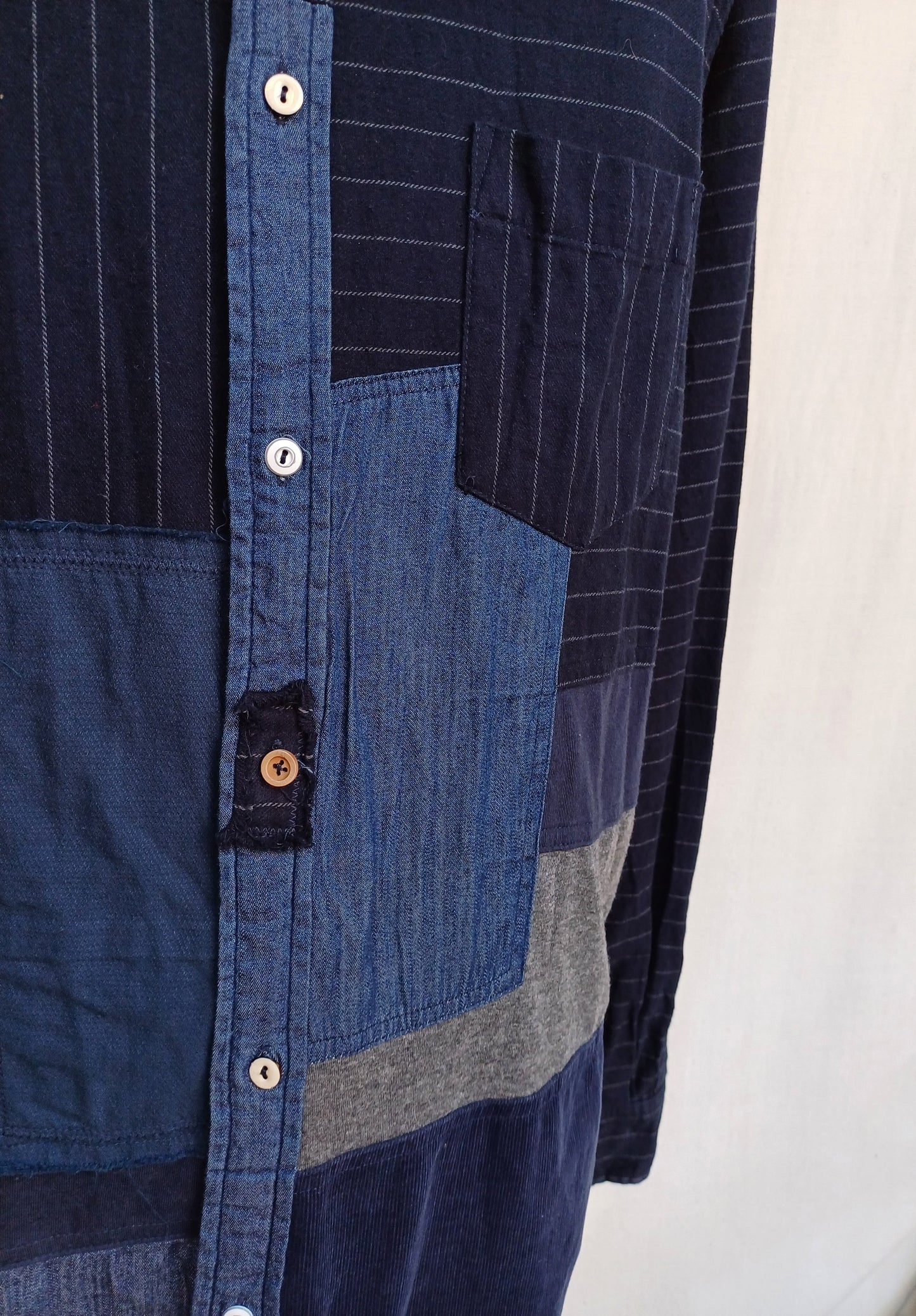 Desigual Regular Fit Patchwork Cotton Button Down Shirt Mens 2XL
