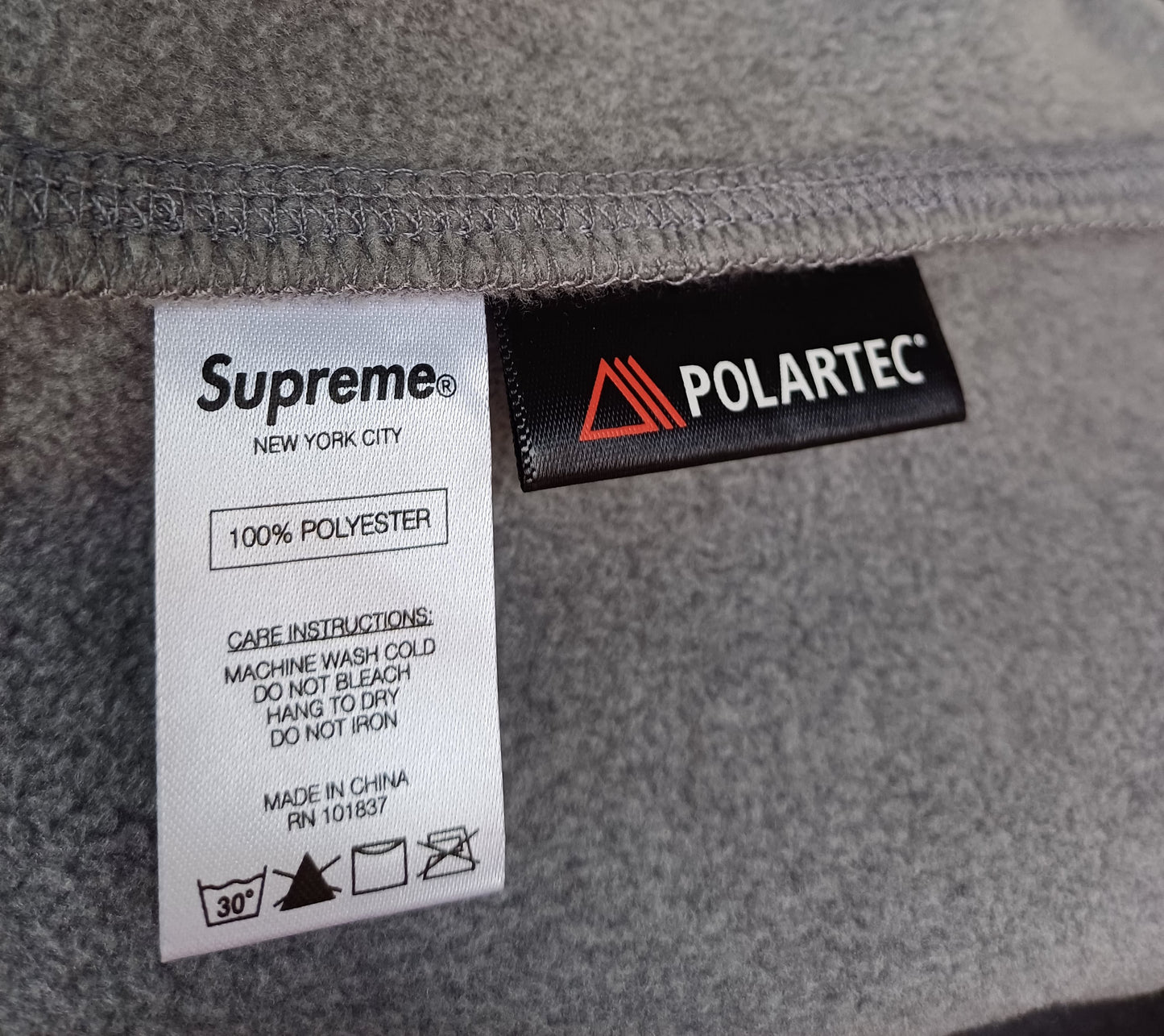 NWOT Supreme F/W 2015 Polartec Fleece Vest Gray Full Zip Gilet Size Mens S Top