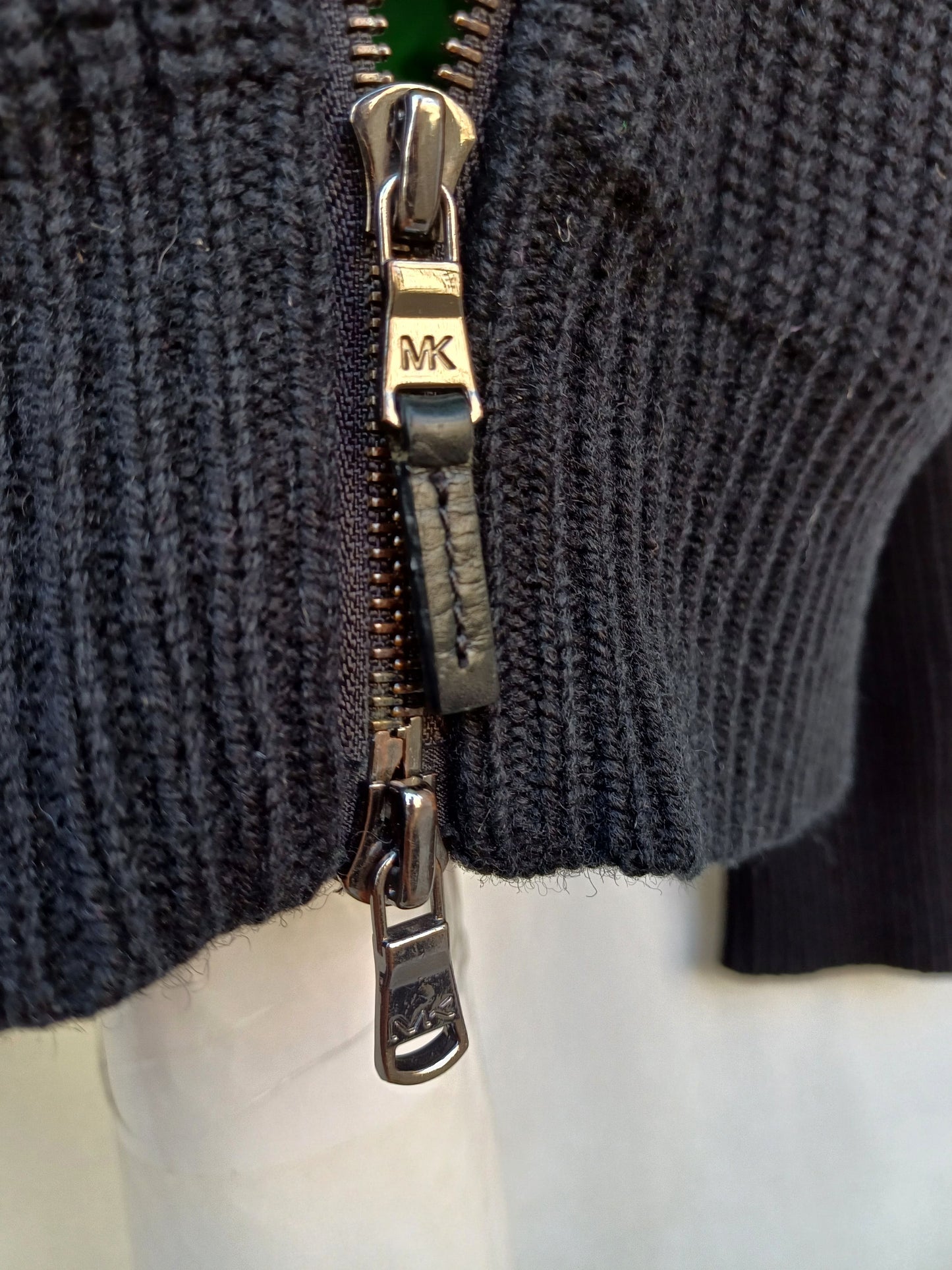 Michael Kors Leather Elbow Patch Cable Knit Shetland Wool Hoodie Cardigan Mens L