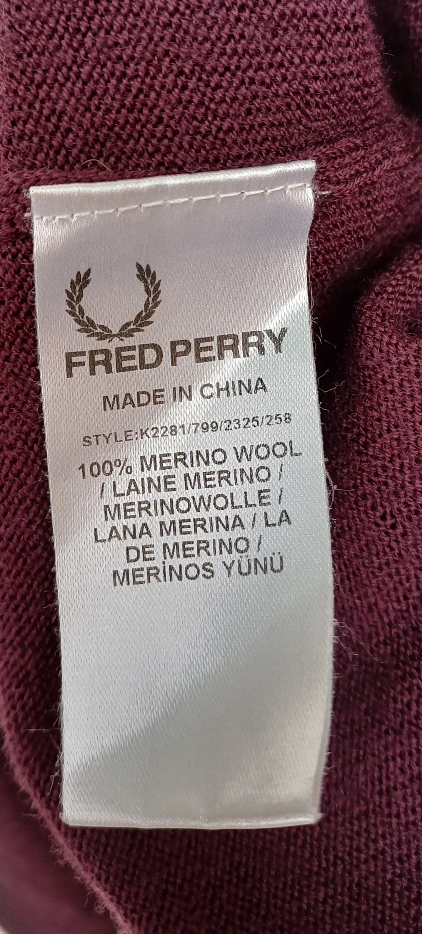 Fred Perry Merino Wool Button Cardigan Mens L