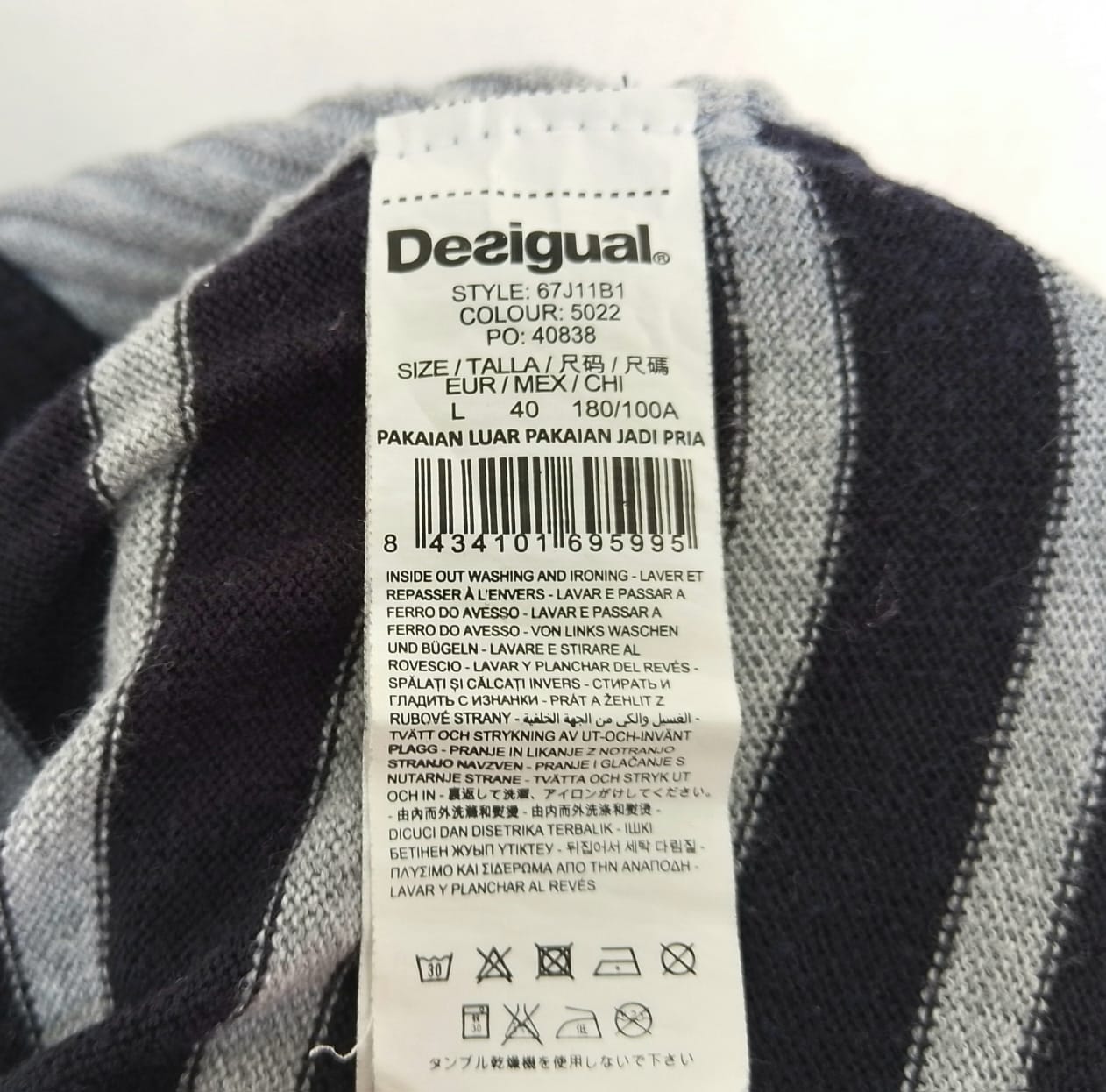 Desigual Patchwork Cotton/Acrylic Pullover Sweater Mens L