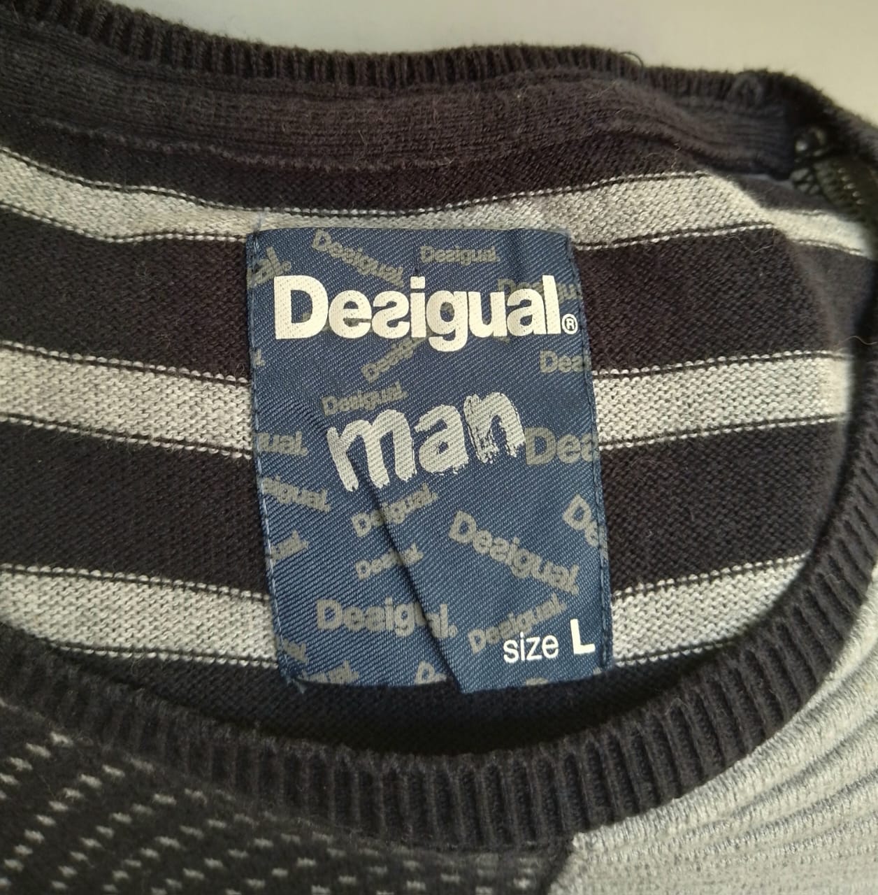 Desigual Patchwork Cotton/Acrylic Pullover Sweater Mens L