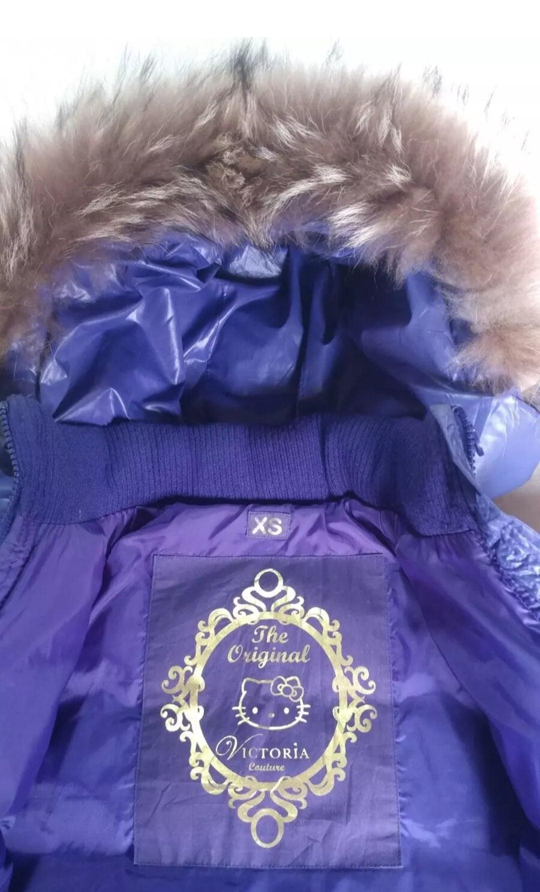 Victoria Couture X Hello Kitty Womens Real Fur Down Puffer Jacket XS