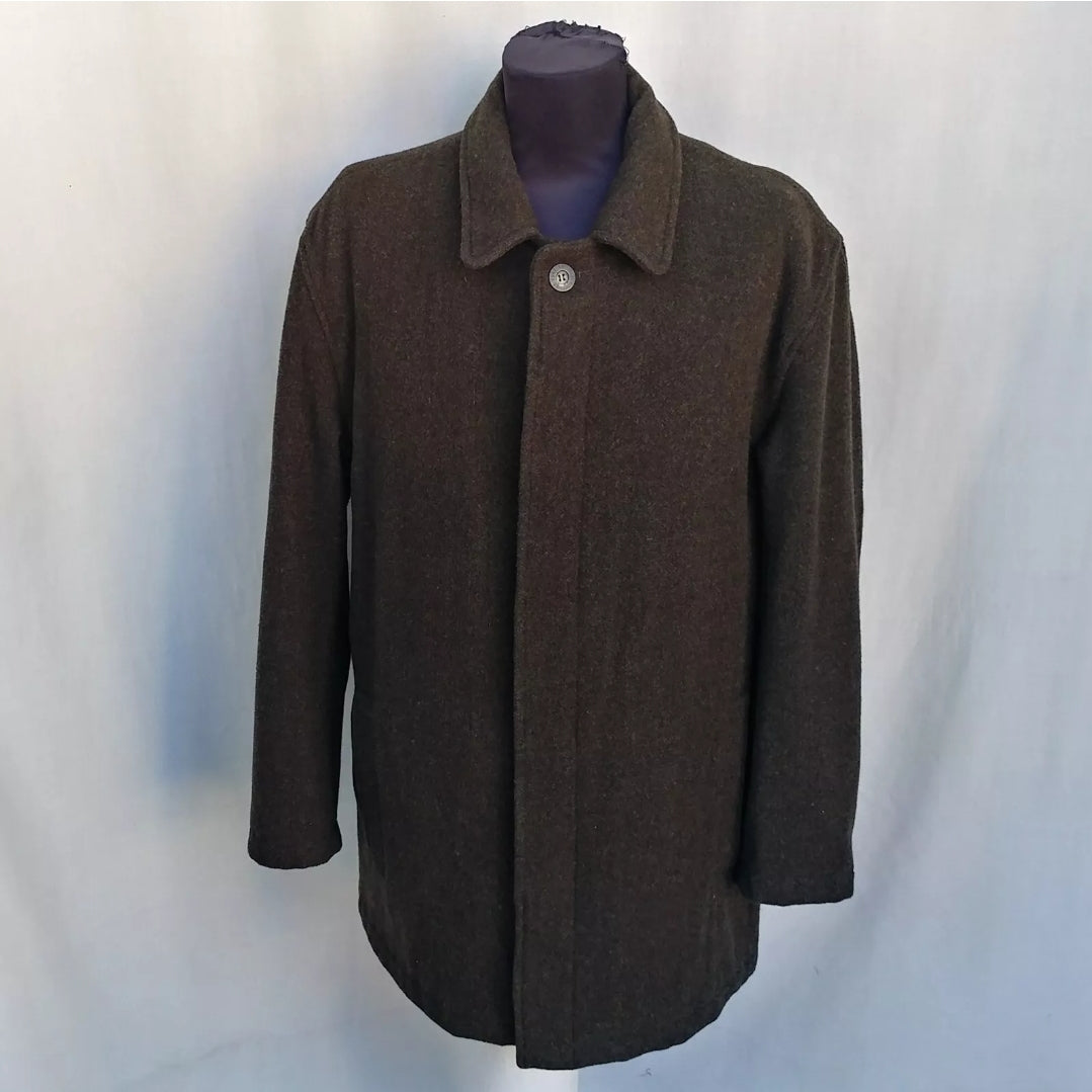 Vintage Thomas Burberry Wool Coat Jacket Dark Green Mens XL