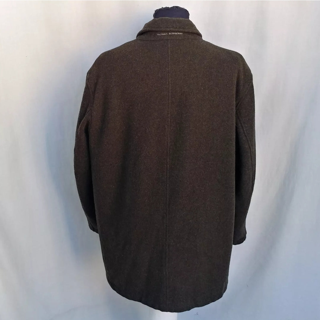Vintage Thomas Burberry Wool Coat Jacket Dark Green Mens XL