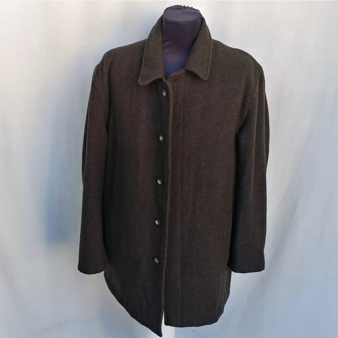 Vintage Thomas Burberry Wool Coat Jacket Dark Green Mens XL