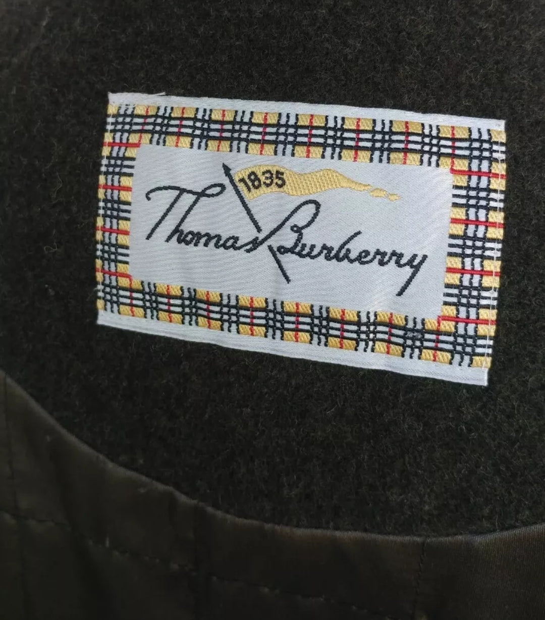 Vintage Thomas Burberry Wool Coat Jacket Dark Green Mens XL