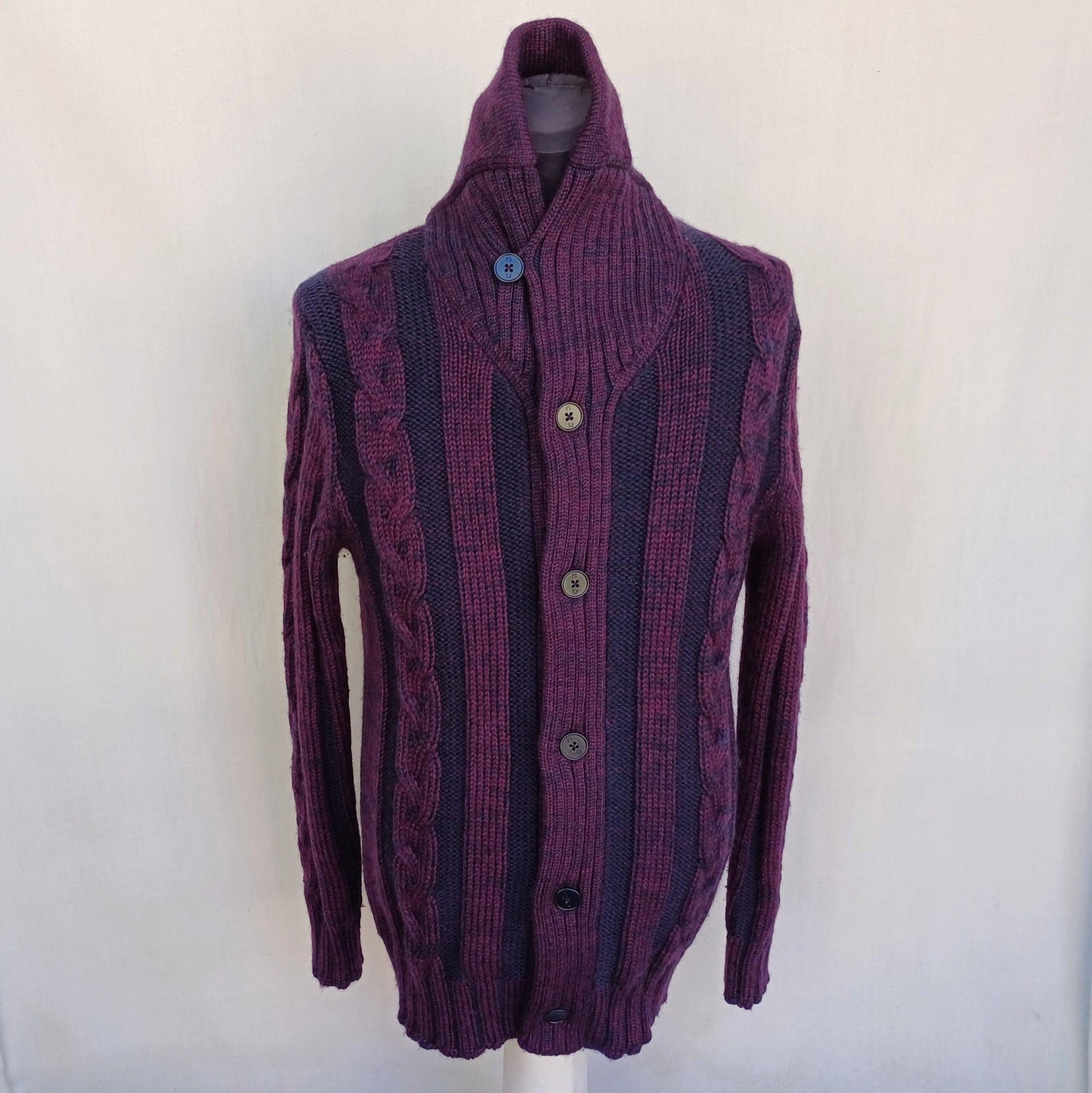 Paul Smith 100% Wool Button Cardigan Cable Knit Sweater Mens L
