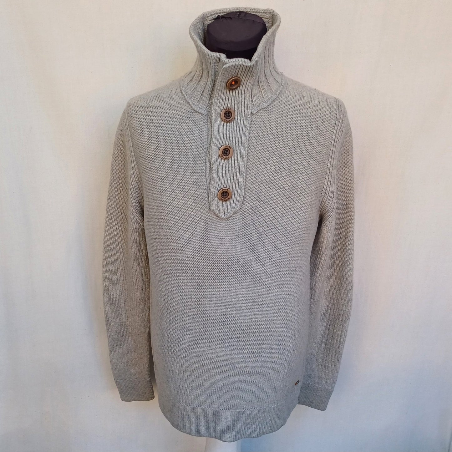 Hugo Boss Orange Wool/Cotton Button Pullover Knit Sweater Mens M