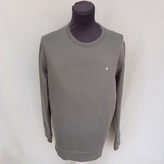 Stone Island SS20 Front Logo Crew Neck Cotton Pullover Sweatshirt Gray Mens M