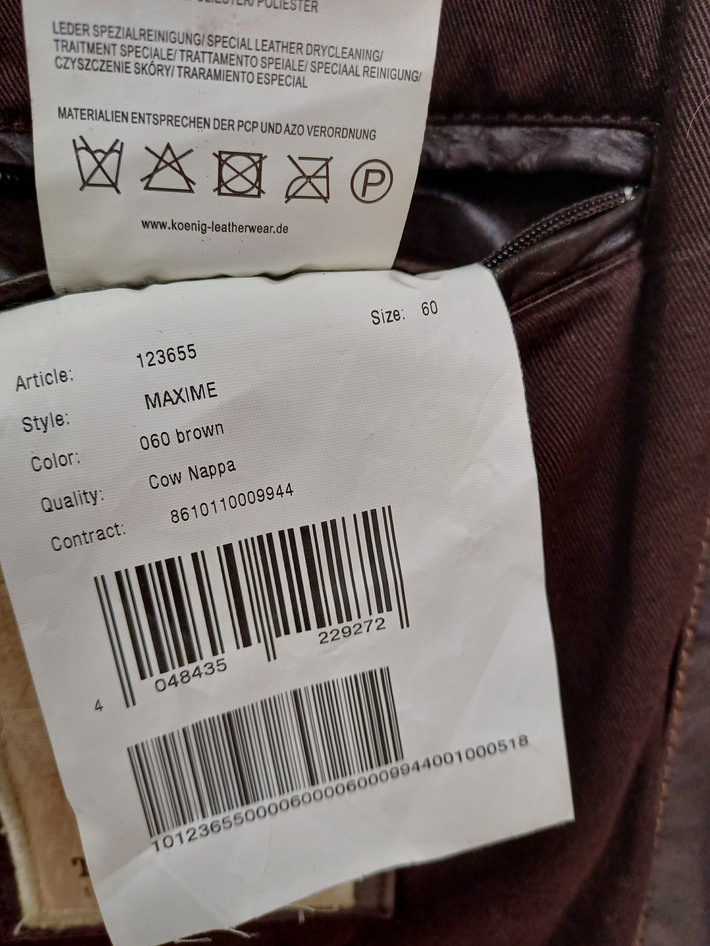 Trapper Real Nappa Cow Leather Jacket Mens 60/3XL