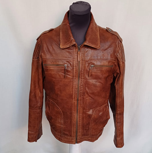 Chevirex Motorcycle Style Real Leather Jacket Mens 48/50