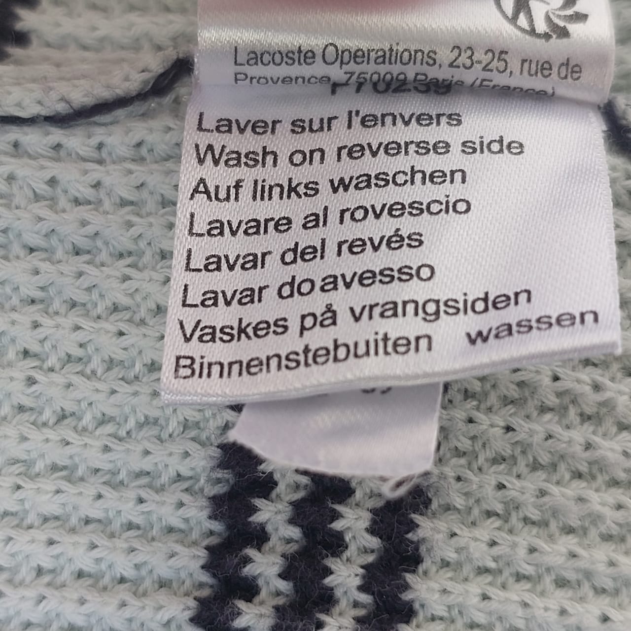 Lacoste 100% Cotton Striped Sweater Mens L