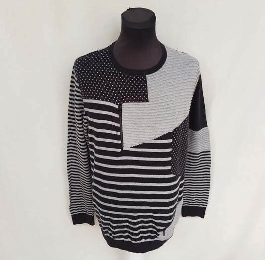 Desigual Patchwork Cotton/Acrylic Pullover Sweater Mens L