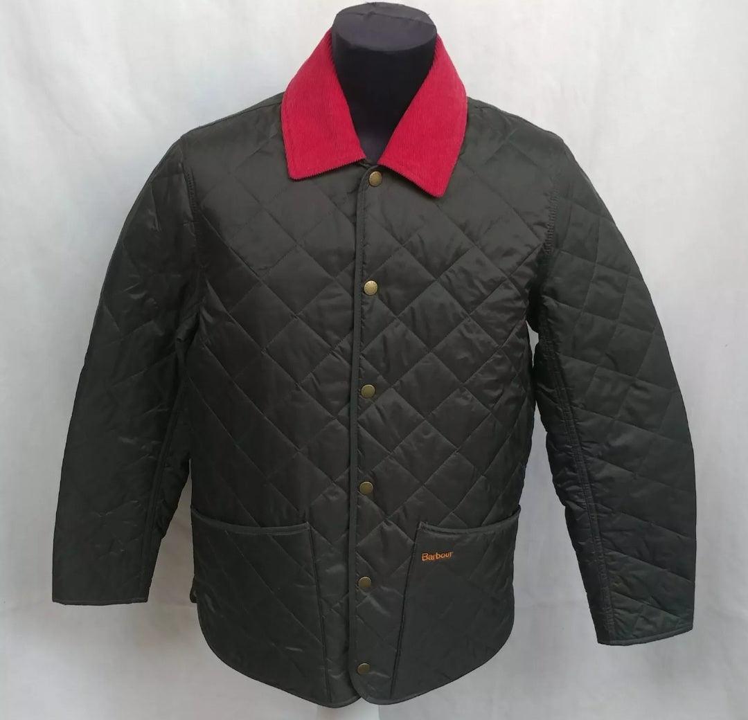 Barbour Grange Quilted Snap Jacket Olive Green Red Lightweight Coat Size Mens S