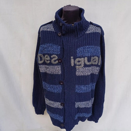 Desigual Spell Out Wool/Nylon Zip/Button Knit Jacket Mens 2XL