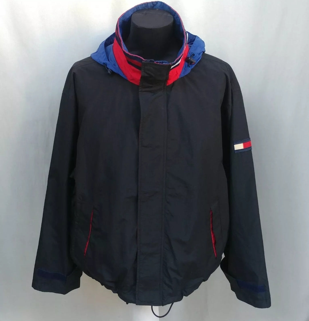 Vintage 90s Tommy Hilfiger Hooded Logo Jacket Mens M