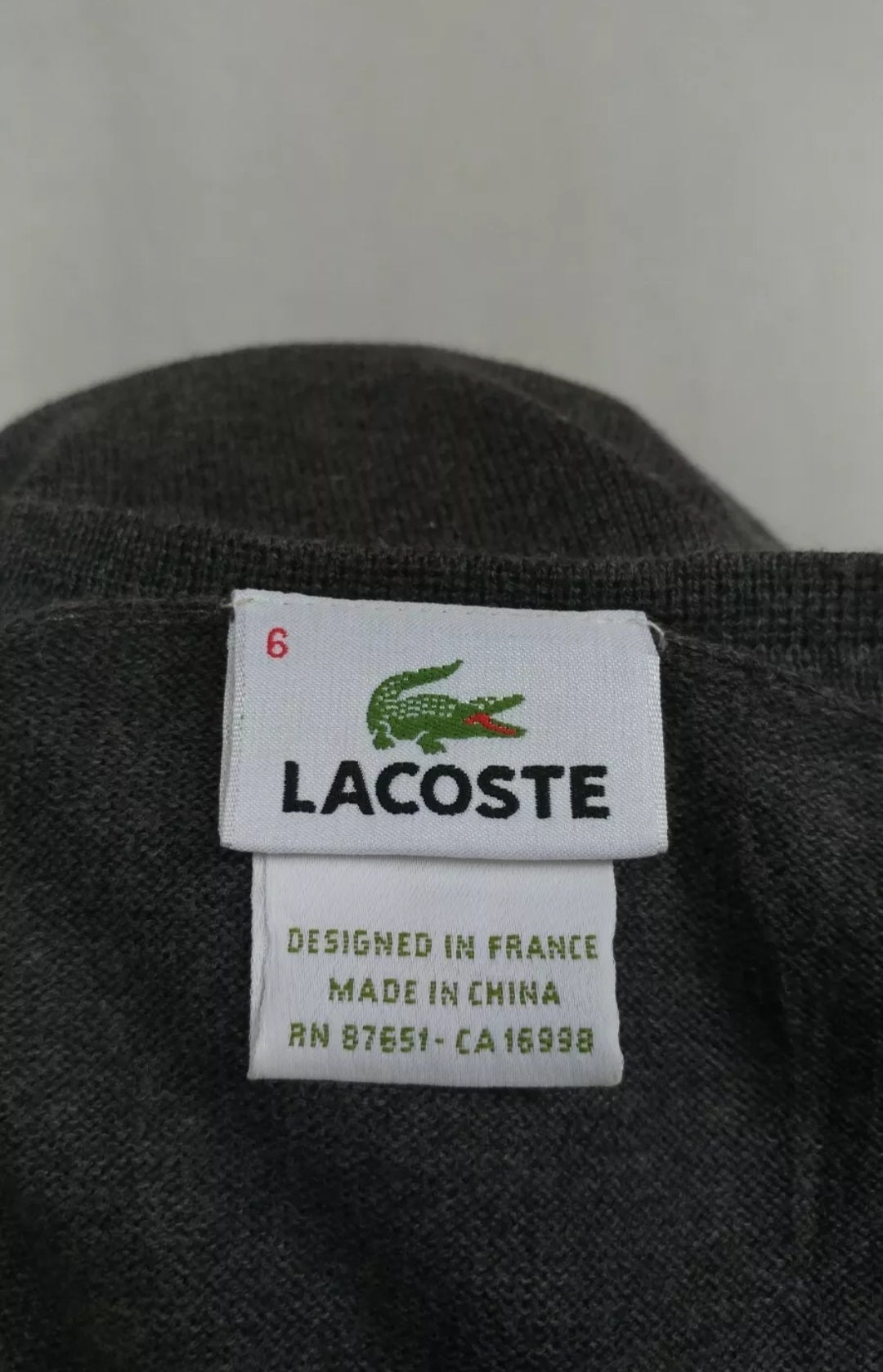 LaCoste 100% Cotton V-Neck Pullover Sweater 6/Mens XL