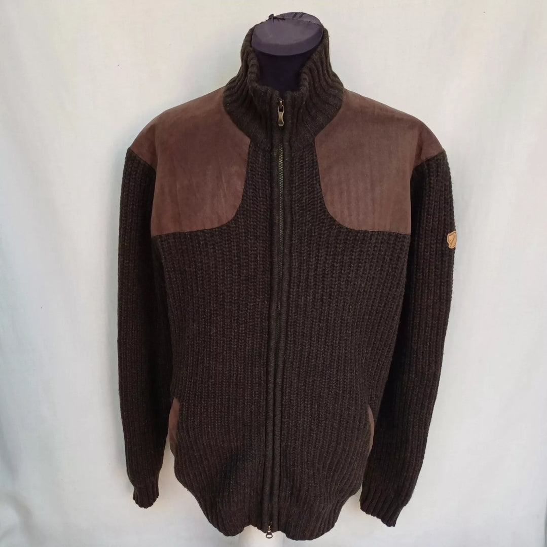 سترة Fjallraven Lambswool Groose Knit بسحاب للرجال مقاس XL