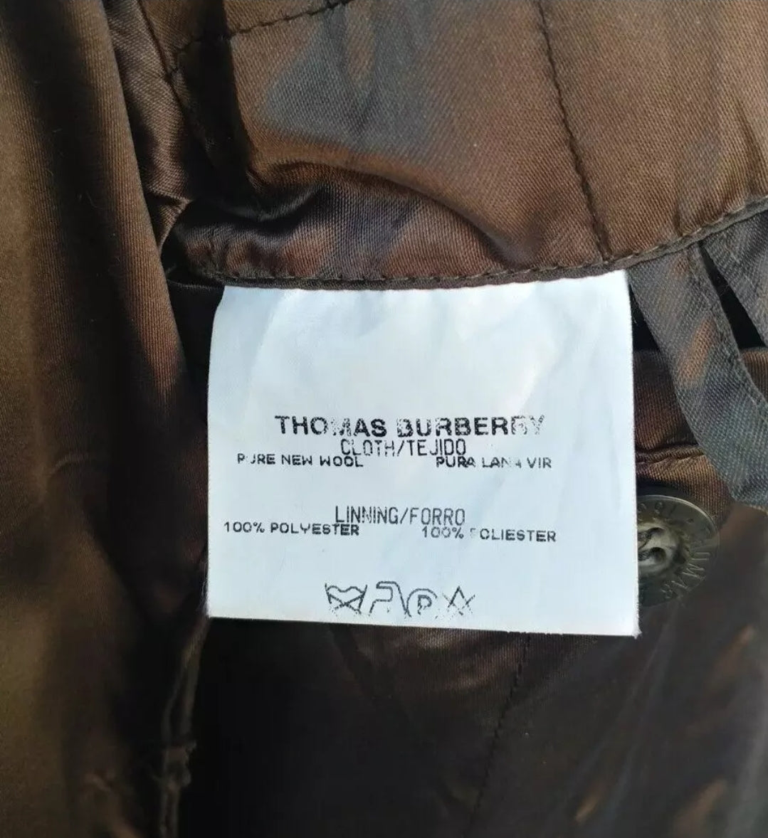 Vintage Thomas Burberry Wool Coat Jacket Dark Green Mens XL