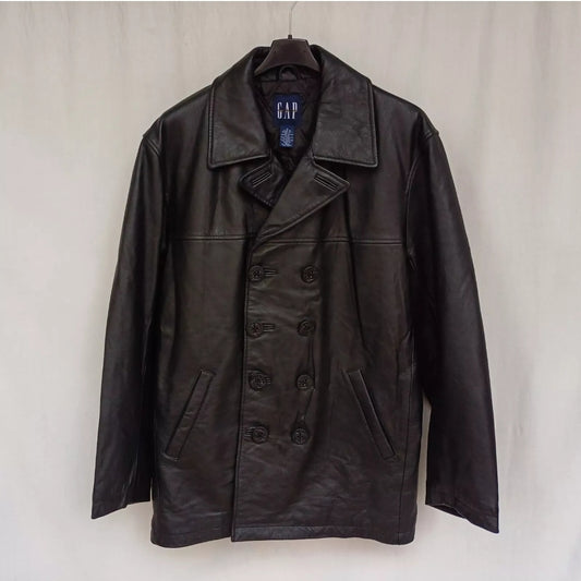 GAP Leather Double Breasted Pea Coat Padded Jacket Mens M