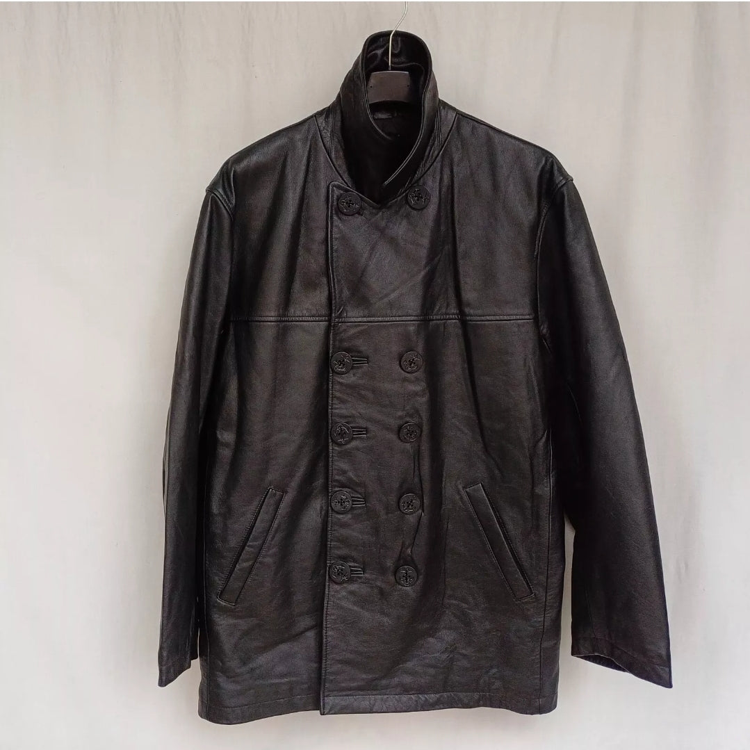 GAP Leather Double Breasted Pea Coat Padded Jacket Mens M