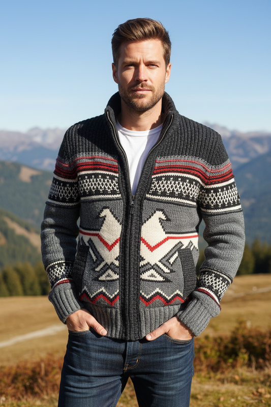 Superdry Icon Brynner Full Zip Fleece lined Knit Cardigan Sweater Jacket Mens M