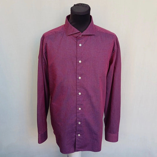 New Without Tags Eton Slim Fit Satin Mens 100% Cotton L/S Button-Up Shirt Size 44/17.5