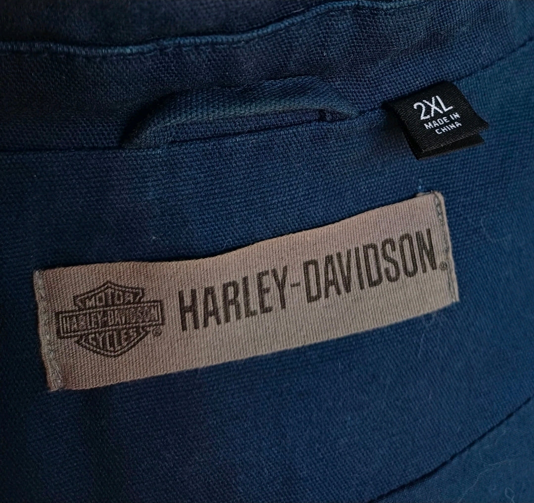 Harley Davidson Canvas Motorcycle Slim Fit Cotton Zip Jacket Mens 2XL