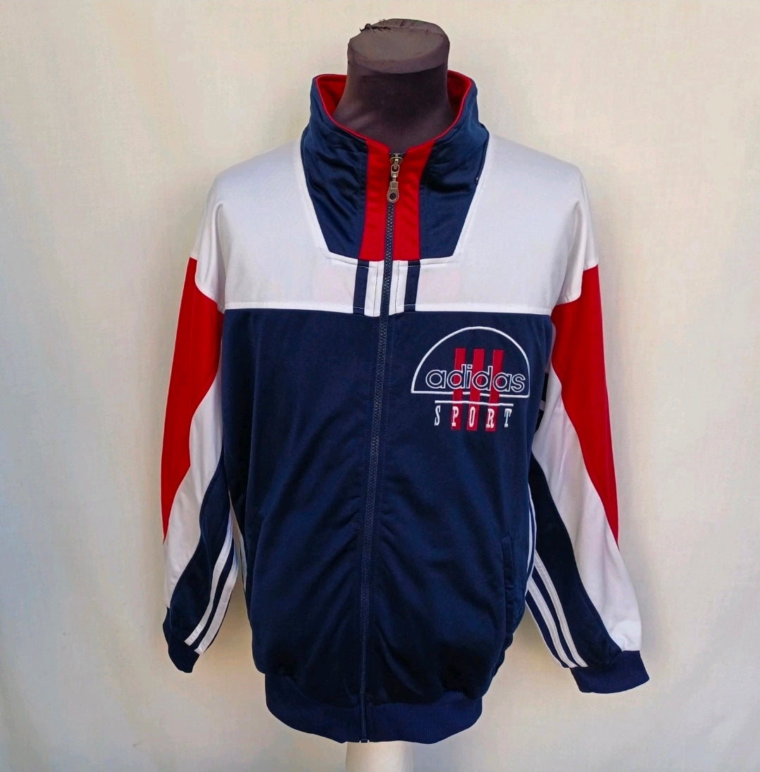 Vintage 90s Adidas Sport Zip Track Top Jacket Striped Mens M