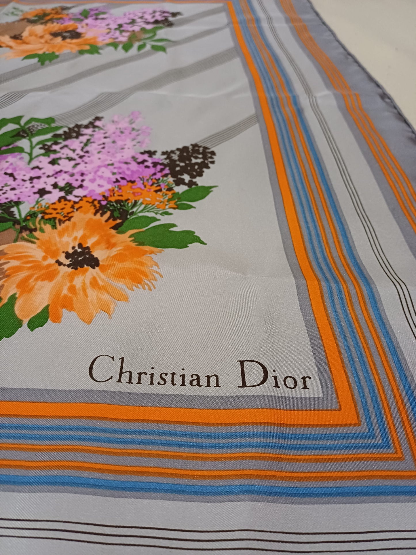 Vintage Christian Dior Floral 100% Silk Womens Scarf