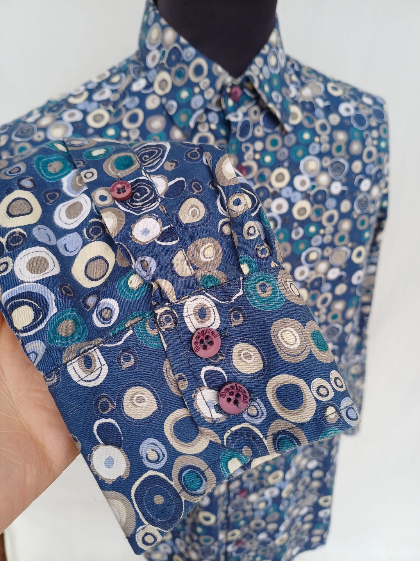 Desigual Regular Fit All Over Circle Cotton Button-Up Shirt Mens S