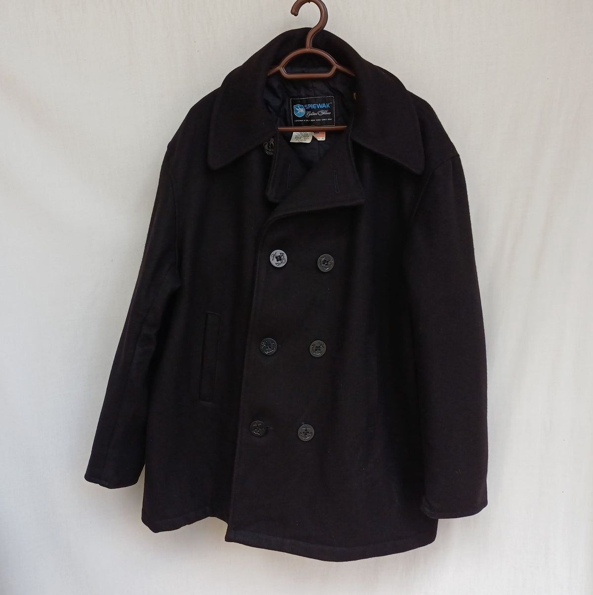 Vintage Spiewak Quilted Lining Wool Button Pea Coat US 48/ Mens 2XL