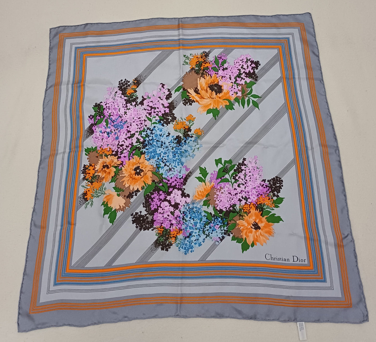 Vintage Christian Dior Floral 100% Silk Womens Scarf