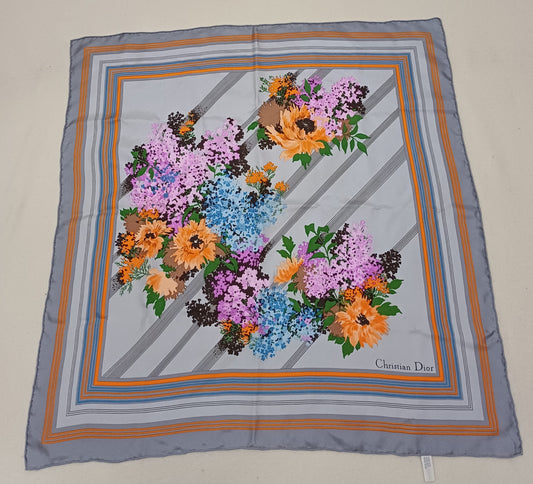 Vintage Christian Dior Floral 100% Silk Womens Scarf