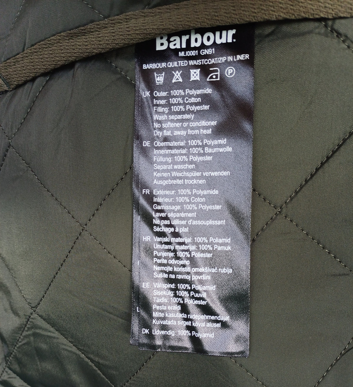 Barbour Quilted Waistcoat/Zip In Liner Vest Mens XL/2XL