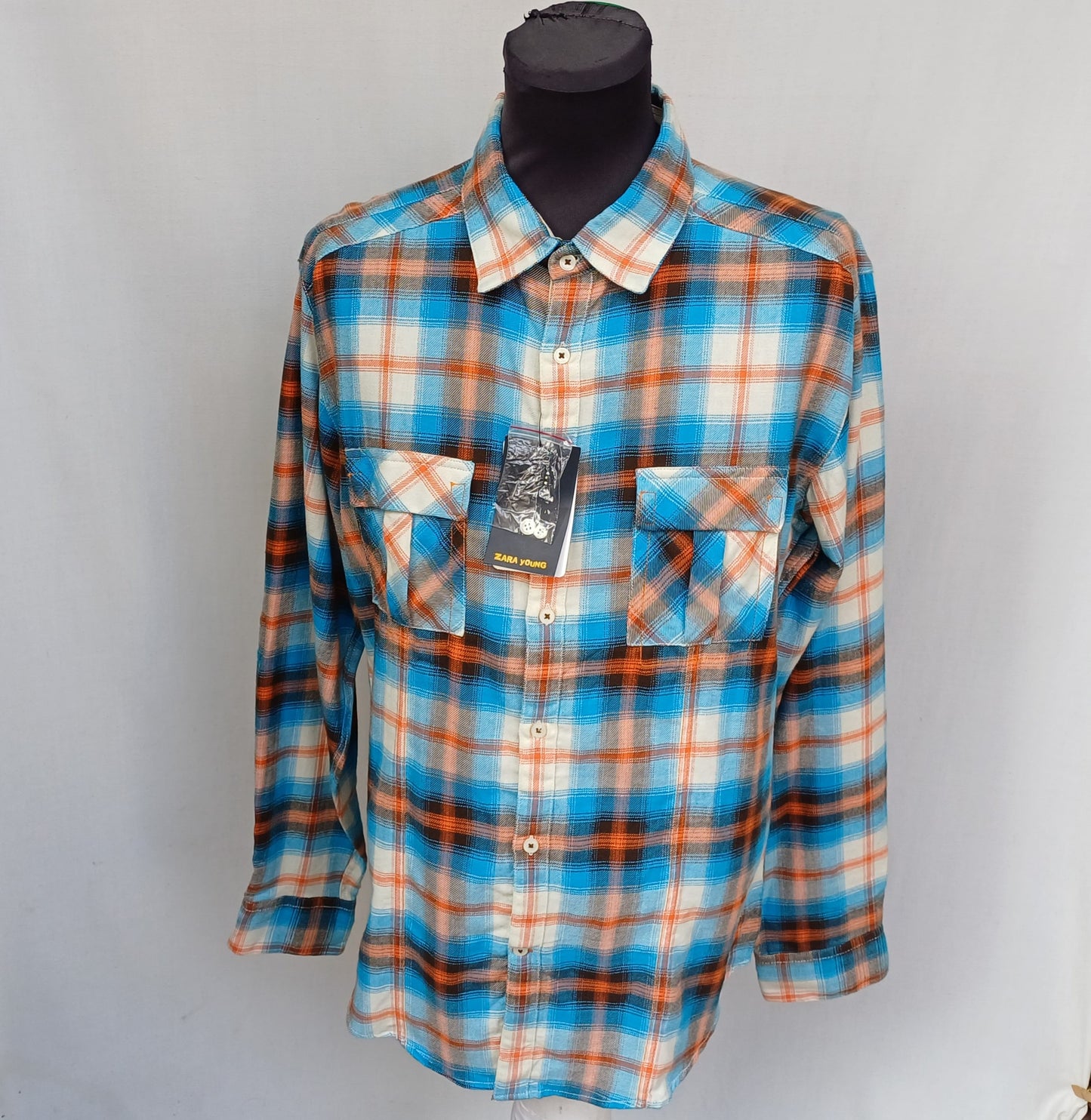 New With Tags Zara Young Checkered Plaid Cotton Button Up Flannel Shirt Mens XL