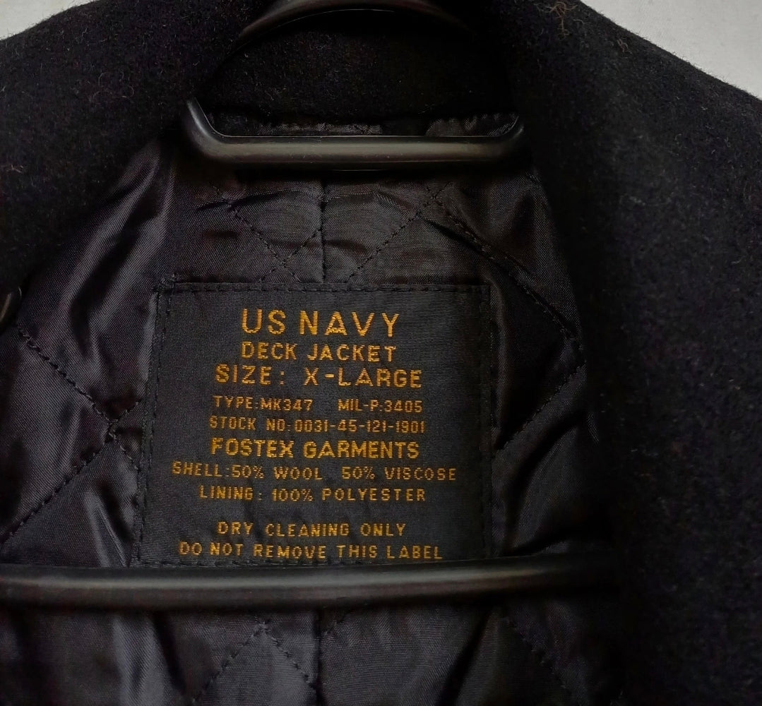 Fostex US Navy Quilted Lining Mens Wool Button Deck Jacket Coat Size XL