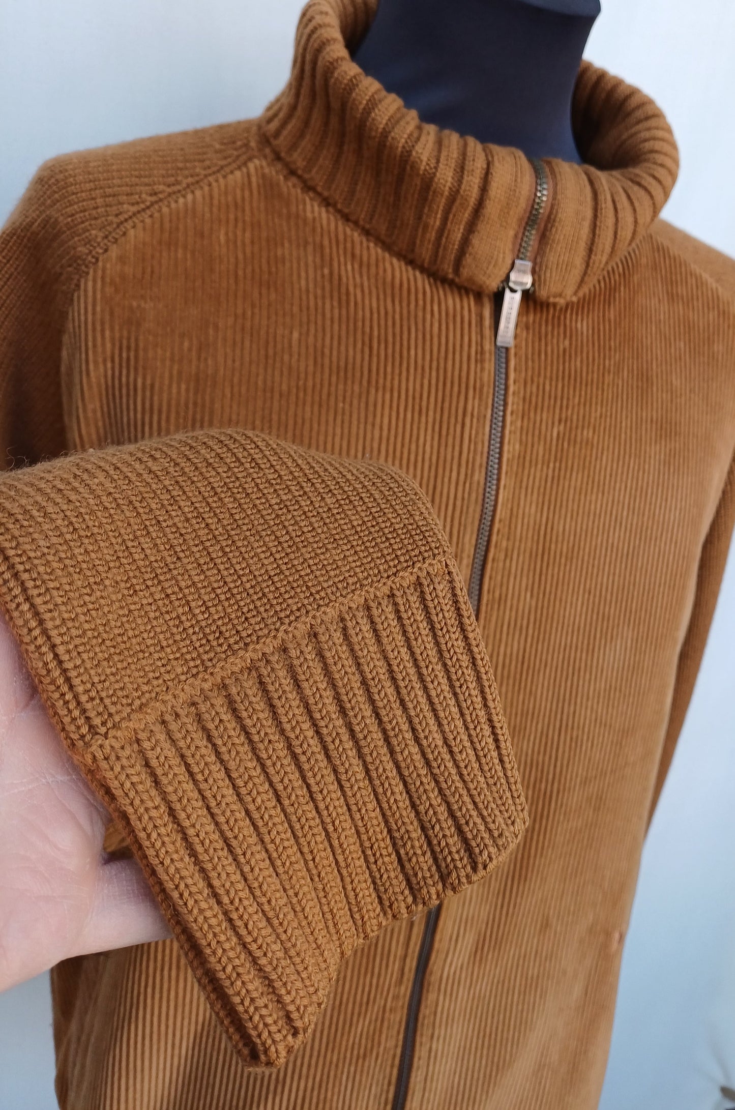 Burberry London Corduroy Wool/Acrylic Zip Cardigan Size 8/Mens XL