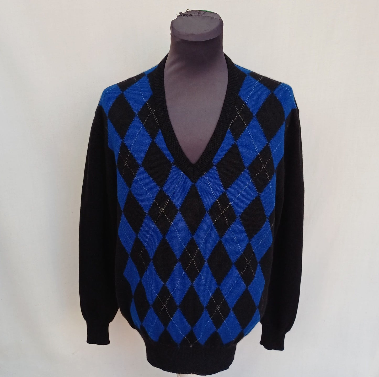 Vintage Yves Saint Laurent Argyle V-Neck Pullover Sweater Mens M
