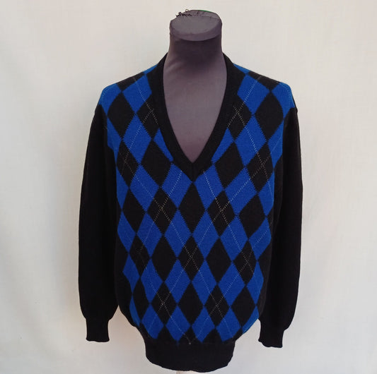 Vintage Yves Saint Laurent Argyle V-Neck Pullover Sweater Mens M