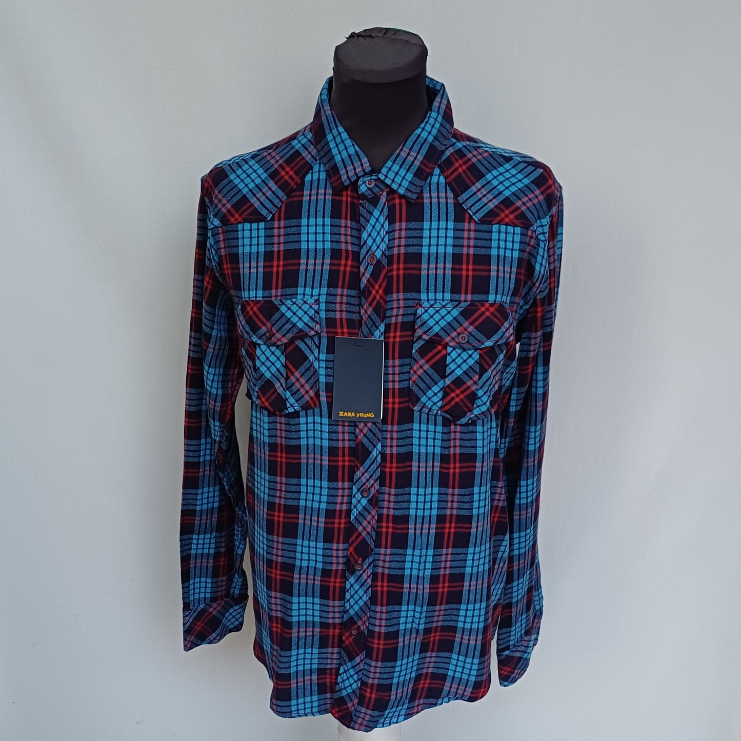 New With Tags Zara Young Checkered Plaid Cotton Button Up Flannel Shirt Mens L