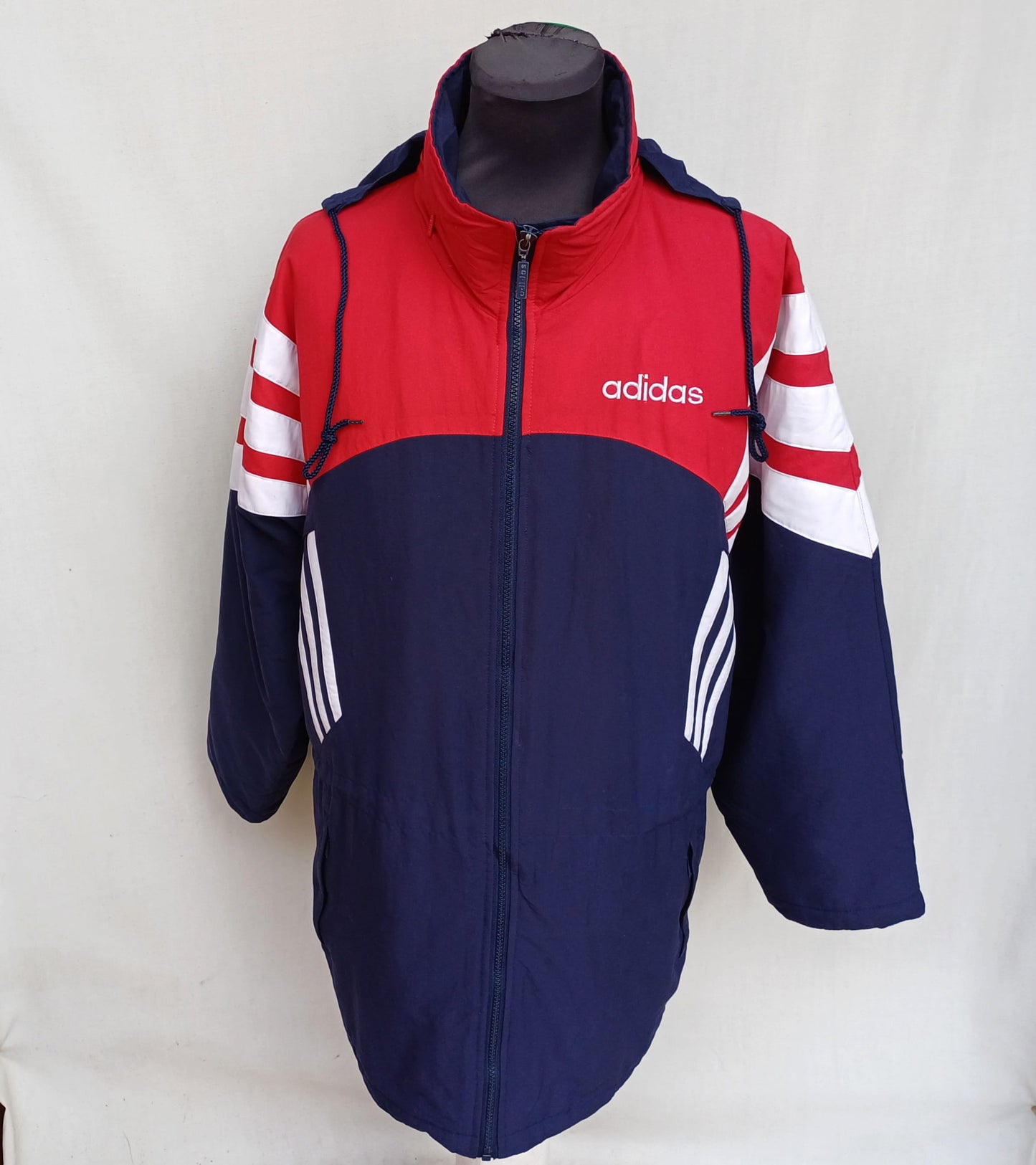 Vintage 90s Adidas Bench Coat Long Padded Jacket Mens M