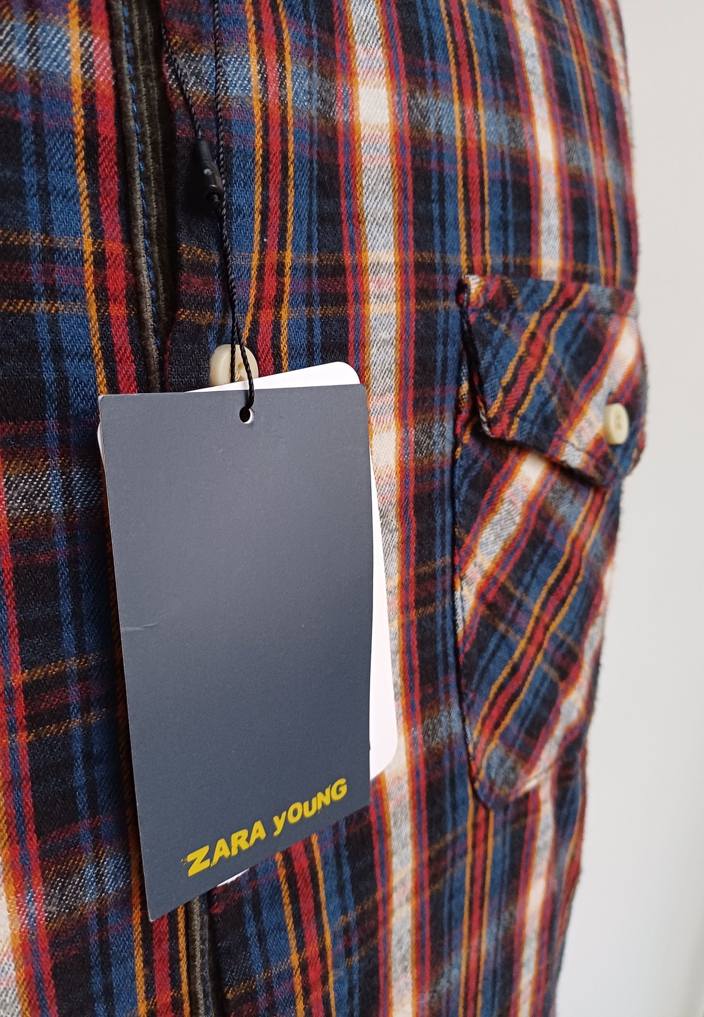 New With Tags Zara Young Checkered Plaid Cotton Button Up Flannel Shirt Mens L
