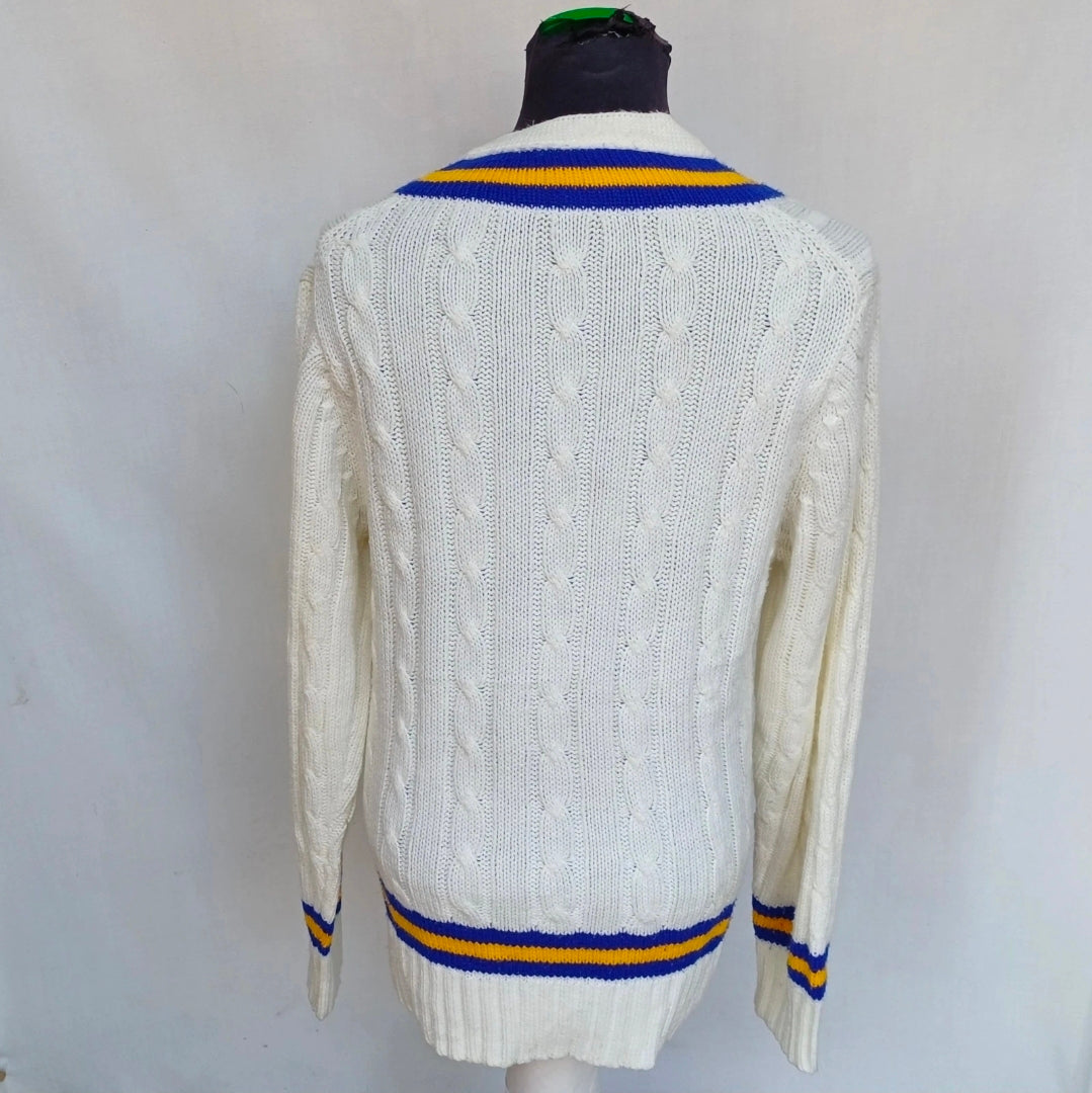 Vintage Bukta Cricket Acrylic V-Neck Cable Knit Pullover Sweater Mens M