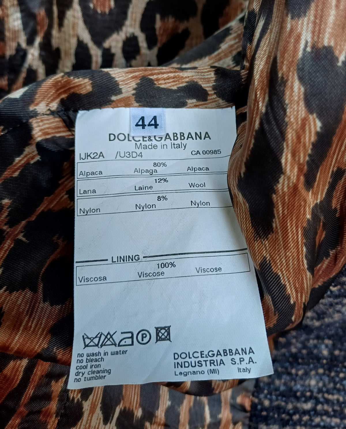 Dolce & Gabbana Leopard Lining Print Womens Wool/Alpaca Button Blazer Jacket Size 44/Large