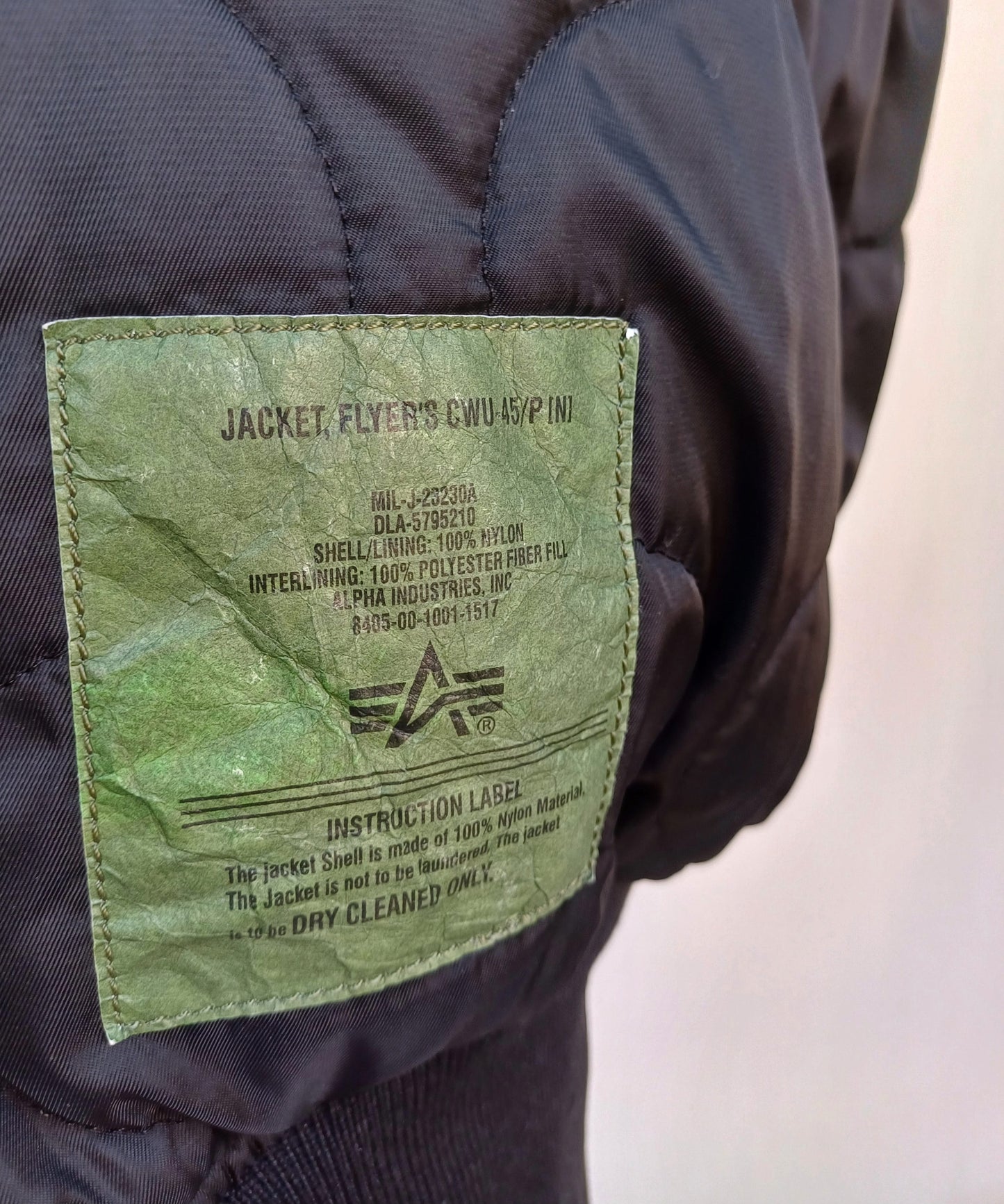 Alpha Industries CWU-45/P Full Zip Flight Bomber Jacket Size Mens XL