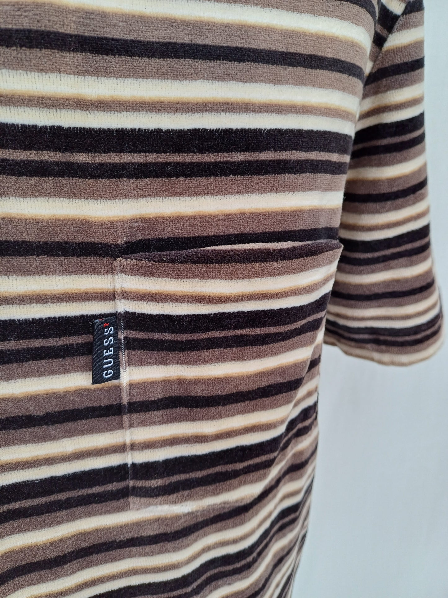 Vintage 90s Guess Jeans Velour button Striped Shirt Mens M