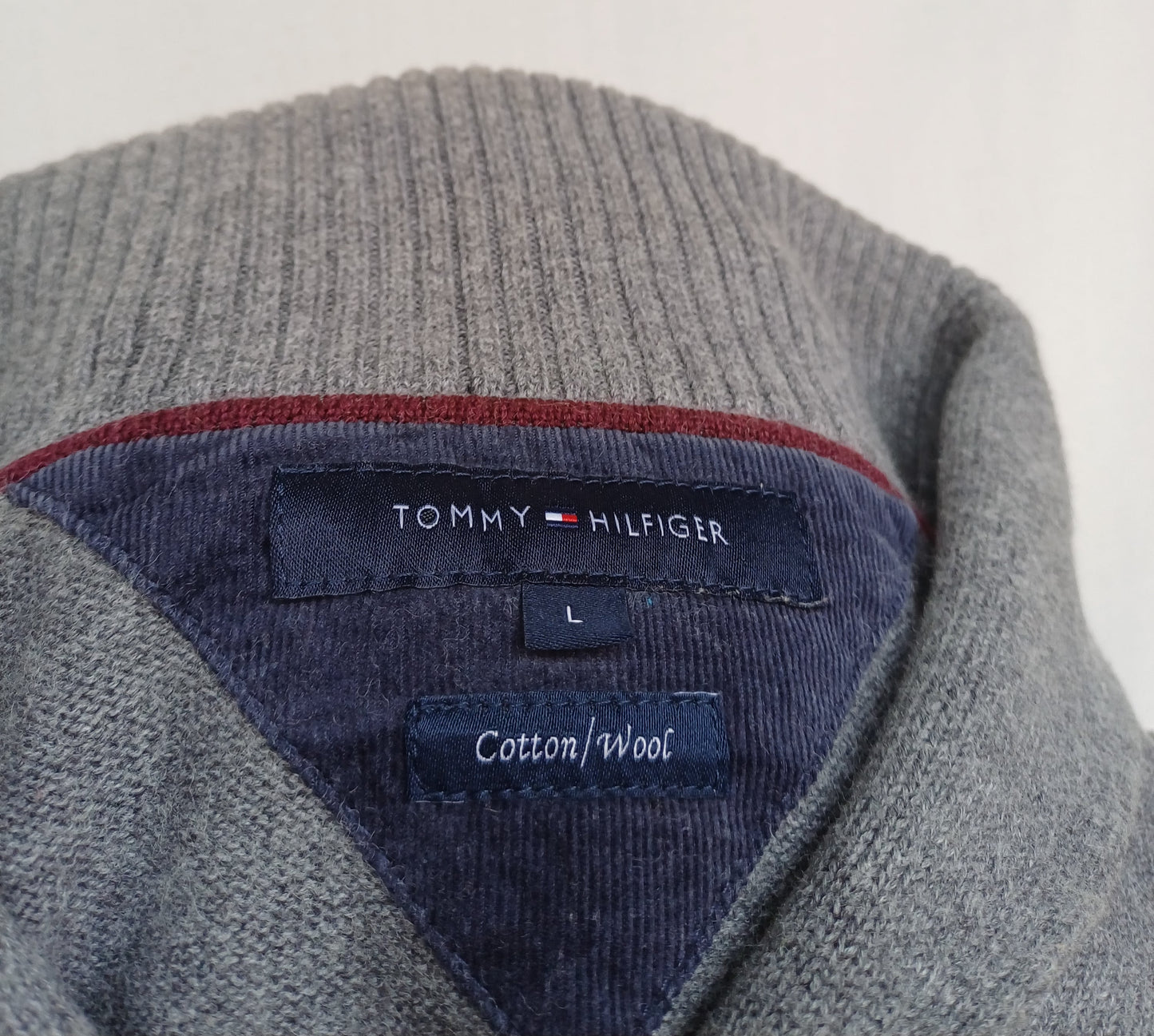 Tommy Hilfiger Shawl Collar Cotton/Wool Sweater Mens L